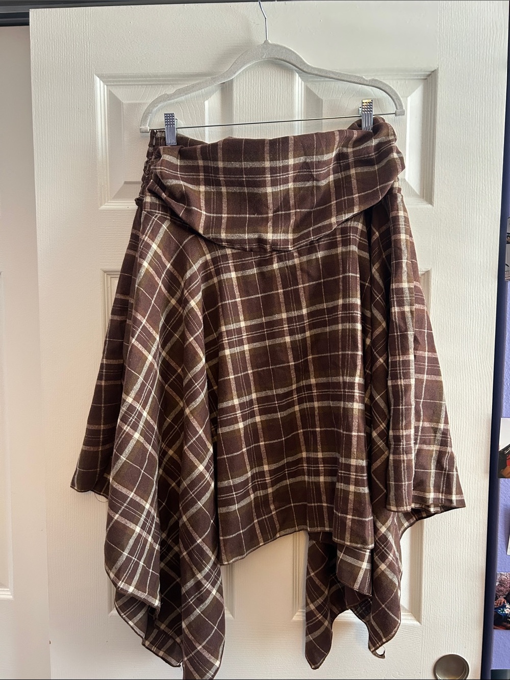 Brown Plaid Asymmetric Handkerchief Hem Skirt - Picture 2 of 5